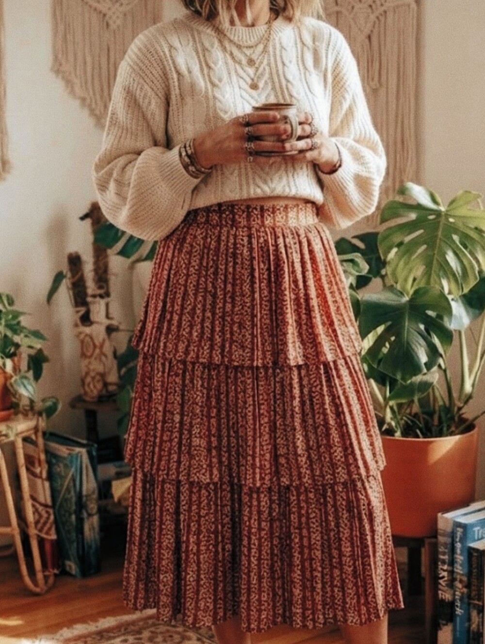 Anthropologie Comme Toi Tired Skirt L